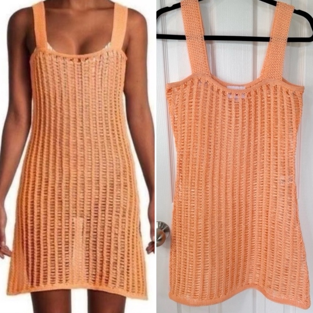 SOLID & STRIPED The Ryan Open-Knit Mini Dress Coverup in Cantaloupe Size Small